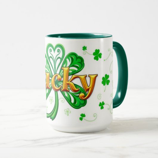 Lucky Text Shamrock Pattern St. Patrick's マグカップ (正面右)