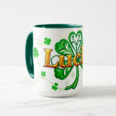 Lucky Text Shamrock Pattern St. Patrick's マグカップ (正面左)
