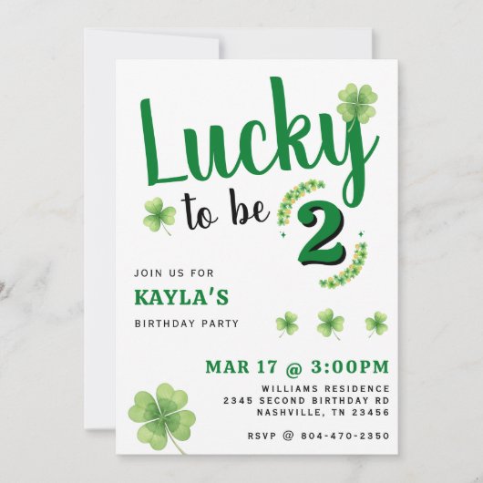 Lucky to be St Patrick's Day Kids Birthday Party 招待状 (正面)