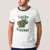 Lucky Trucker Retro Black Truck Hauling Shamrocks Tシャツ (正面)