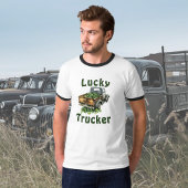 Lucky Trucker Retro Black Truck Hauling Shamrocks Tシャツ