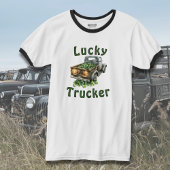 Lucky Trucker Retro Black Truck Hauling Shamrocks Tシャツ