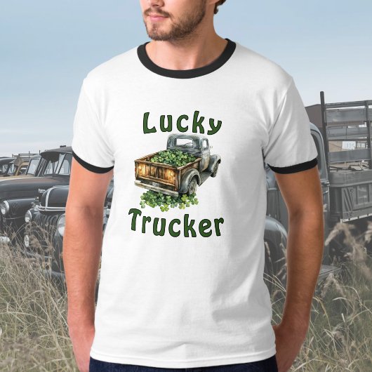 Lucky Trucker Retro Black Truck Hauling Shamrocks Tシャツ