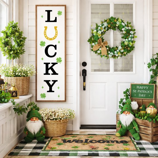 Lucky Vertical Sign with Horseshoe and Clovers ポスター