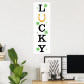 Lucky Vertical Sign with Horseshoe and Clovers ポスター (ホームオフィス)