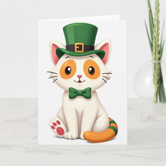 Lucky White Cat St Patricks Day Card カード (正面)