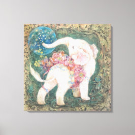 Lucky White Elephant: Japanese Nihonga Art キャンバスプリント