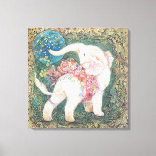 Lucky White Elephant: Japanese Nihonga Art キャンバスプリント