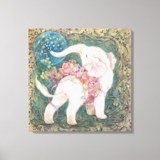 Lucky White Elephant: Japanese Nihonga Art キャンバスプリント (正面)