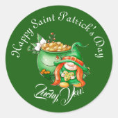 Lucky You Gnome Saint Patrick's Day Pot Of Gold  ラウンドシール (正面)