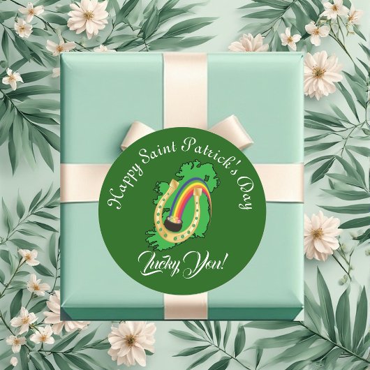 Lucky You Ireland Saint Patrick's Day Pot Of Gold ラウンドシール