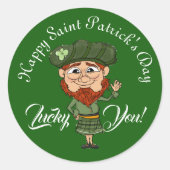 Lucky You Leprechaun Elf Happy Saint Patricks Day ラウンドシール (正面)