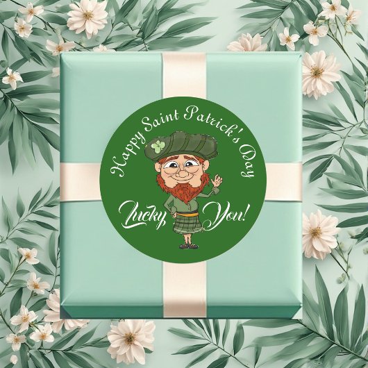 Lucky You Leprechaun Elf Happy Saint Patricks Day ラウンドシール