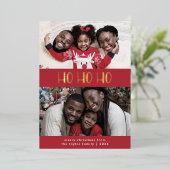 LUCYゴールドフォイルおもしろいファミリーHo Ho Hoフォトクリスマス 箔シーズンカード (立ち正面)