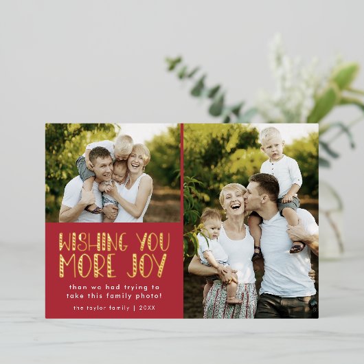 LUCYゴールドフォイルおもしろい家族フォトクリスマおもしろいス 箔シーズンカード (立ち正面)