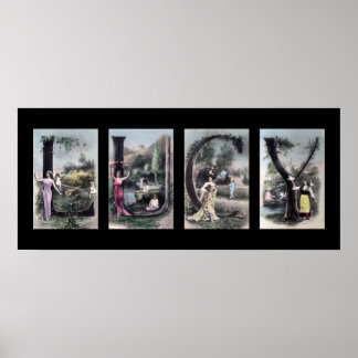 LUCYヴィンテージアルファベット文字の名前アート ポスター