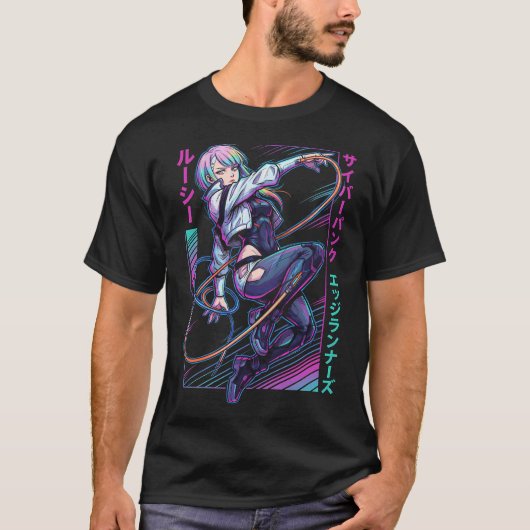 Lucy Cyberpunk Edgerunners Red Purple Eyes Street  Tシャツ (正面)