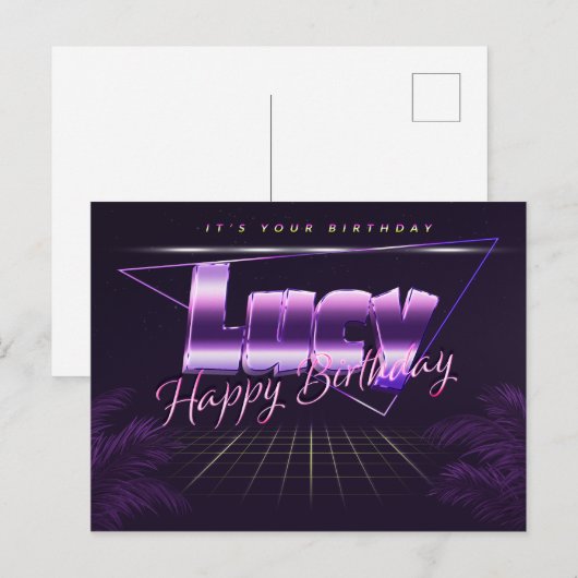 Lucy Name Vorname lila Postkarte Geburtstag ポストカード (正面/裏面)