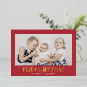 LUCY Red Gold Foilフォトフェスティバルメリークリスマス 箔シーズンカード (立ち正面)