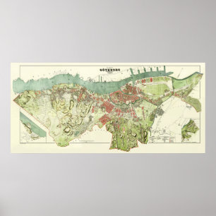 Ludvigサイモン著ヨーテボリスウェーデンの1888地図 ポスター