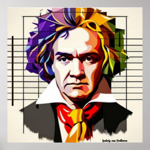 Ludwig van Beethoven 鮮やか 40ユニーク"x40" ポスター