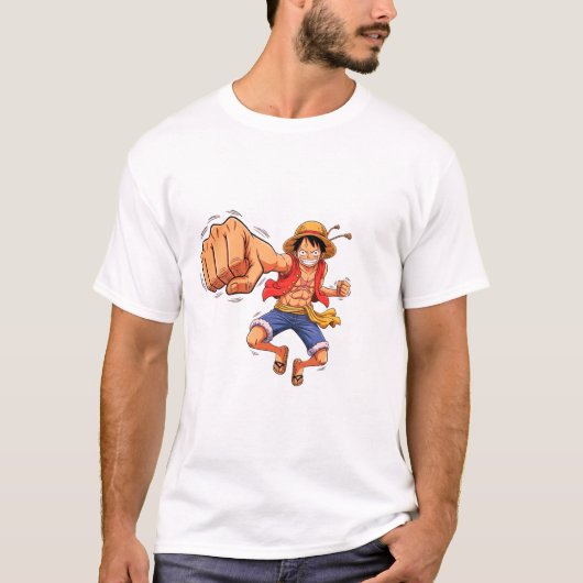 Luffy Character - Unisex T Shirt (White W Design) Tシャツ (正面)