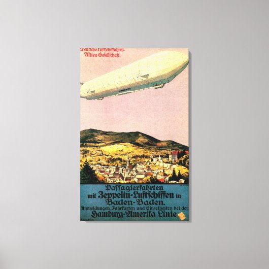 Luftshif Zeppelin Airship over Town Poster キャンバスプリント (正面)