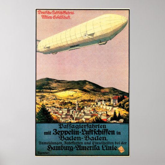 Luftshif Zeppelin Airship over Town Poster ポスター (正面)