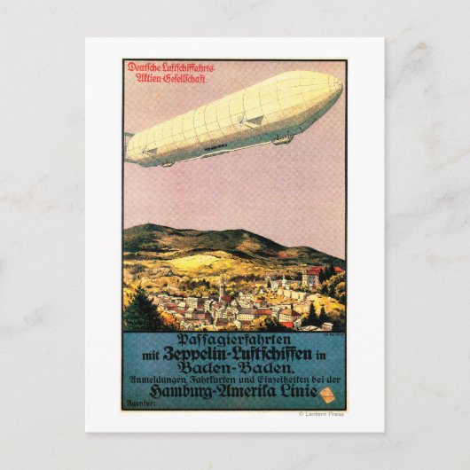 Luftshif Zeppelin Airship over Town Poster ポストカード (正面)