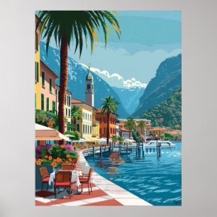 Lugano's Idylic Setting - Vector Cartoon Art Post ポスター