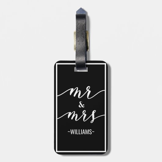Luggage黒い及び白人のパーソナライズな氏及び夫人 ラゲッジタグ (裏面縦)