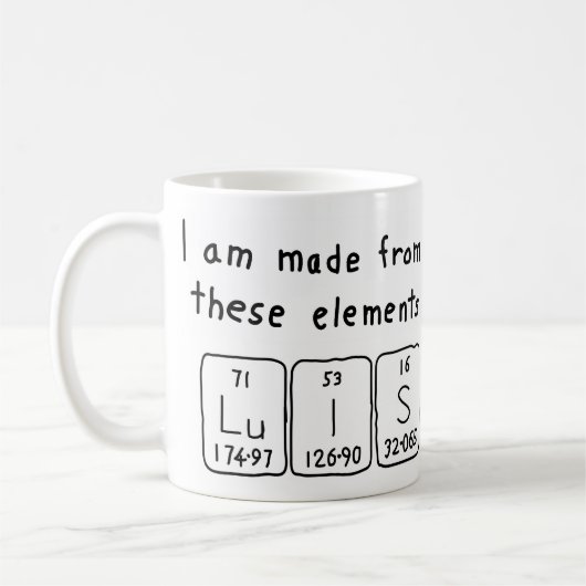 Luisの周期表の名前のマグ コーヒーマグカップ (左)