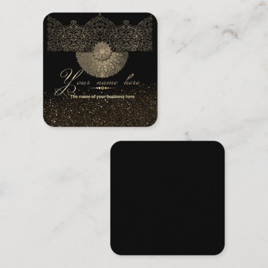 lujoso negro con purpurina y decoración oriental スクエア名刺 (正面/裏面)