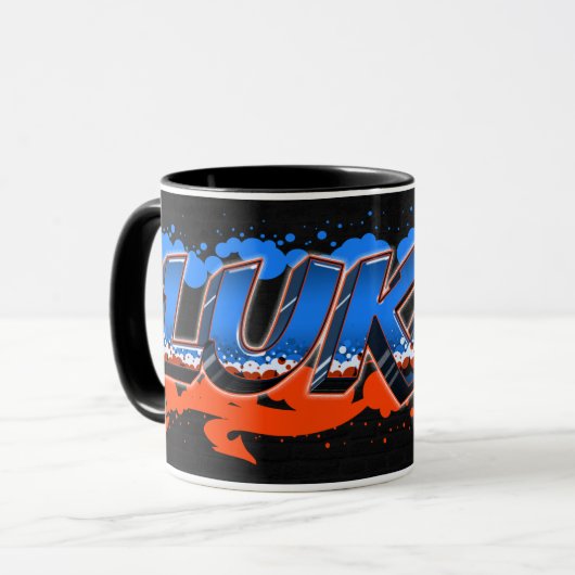 Lukas Vorname Name Graffiti blue orange Tasse マグカップ (正面左)