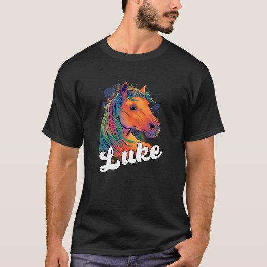 LUKEかわいい男の子の名前と美しい馬 Tシャツ (正面)