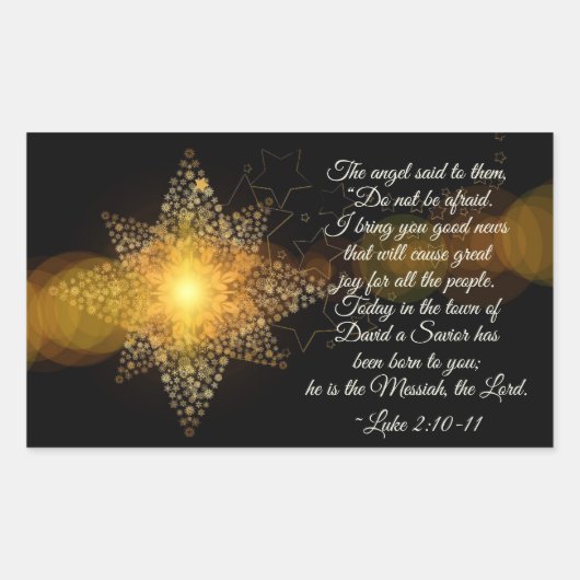 Luke 2 10-11私はあなたに良いニュースを持って来る，クリスマススター 長方形シール (正面)