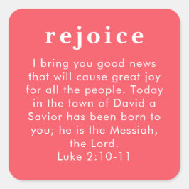 Luke 2:10 Red Bible Verse Christian Christmas スクエアシール