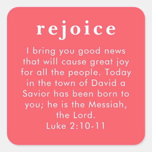 Luke 2:10 Red Bible Verse Christian Christmas スクエアシール (正面)