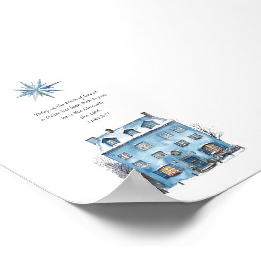 Luke 2:11 Blue House Christmas Poster ポスター (角)