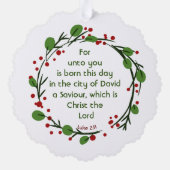 Luke 2:11 Christian Christmas Scripture Wreath オーナメントカード (裏面)