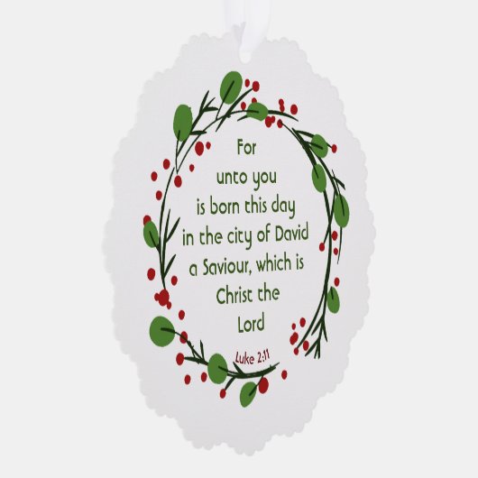 Luke 2:11 Christian Christmas Scripture Wreath オーナメントカード (右)