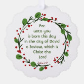 Luke 2:11 Christian Christmas Scripture Wreath オーナメントカード (正面)