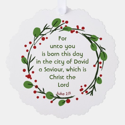 Luke 2:11 Christian Christmas Scripture Wreath オーナメントカード (正面)