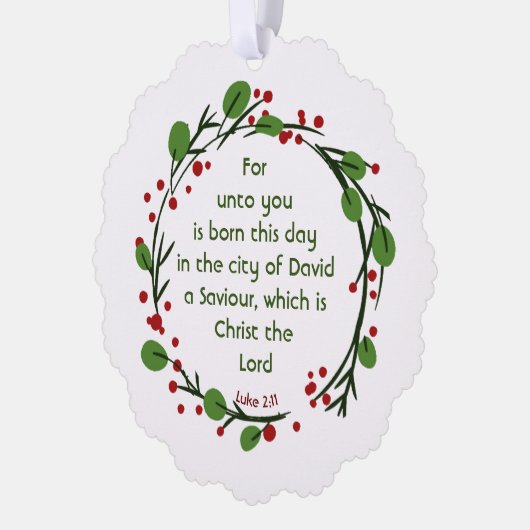 Luke 2:11 Christian Christmas Scripture Wreath オーナメントカード (左)