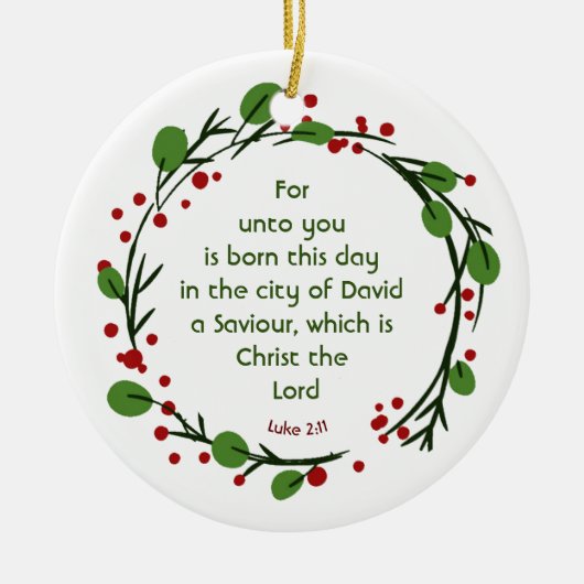Luke 2:11 Christian Christmas Scripture Wreath セラミックオーナメント (正面)