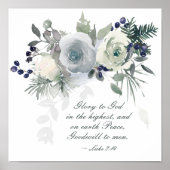 Luke 2:14 "Glory to God" White Rose Christmas ポスター (正面)