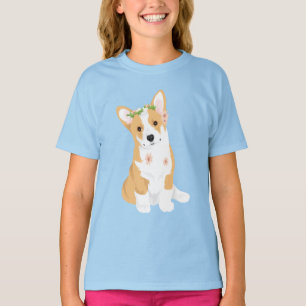 LuluBelle花の王冠を持つかわいらしいコーギー Tシャツ