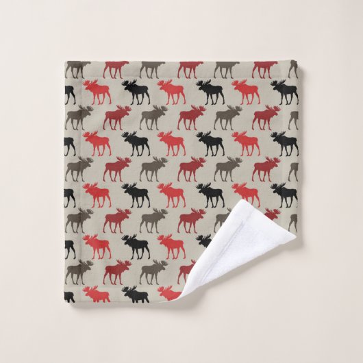 Lumber Red Black Gray Moose Silhouette Antler Deer ウォッシュタオル (ウォッシュタオル)