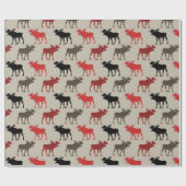 Lumber Red Black Gray Moose Silhouette Antler Deer ラッピングペーパー (フラット)