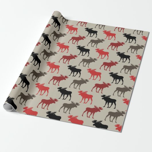 Lumber Red Black Gray Moose Silhouette Antler Deer ラッピングペーパー (アンロールド)